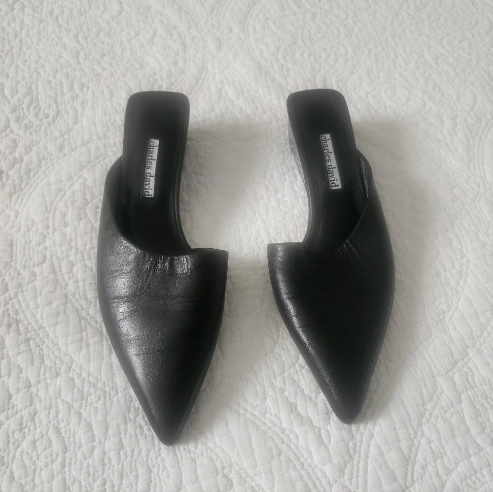 Charles David Black Leather Mules - Picture 2 of 6